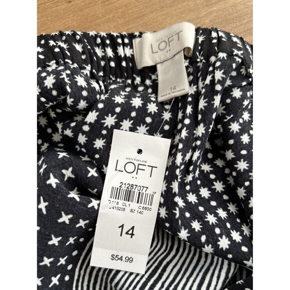 LOFT Womens Faux Wrap Mini Skirt Black White Print Rayon Lightweight Size 14 NEW - Picture 3 of 3